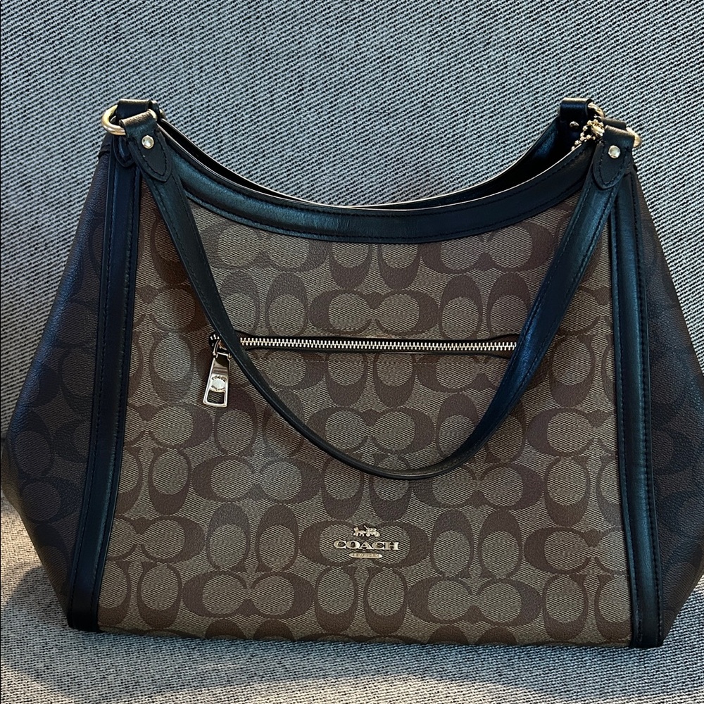 Coach Signature Kristi Brown and Black Shoulder Bag